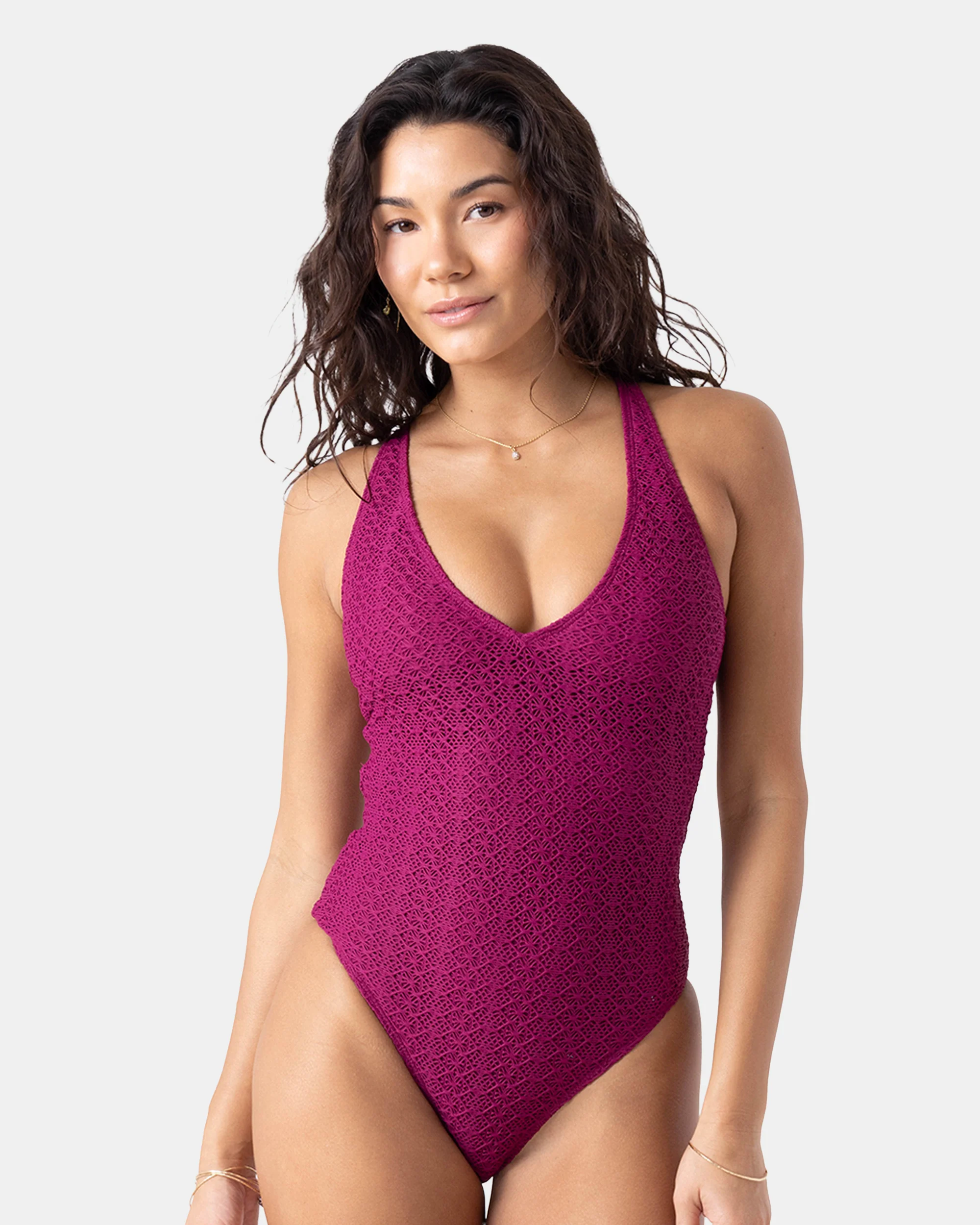 Crochet Plunge One Piece Swimsuit