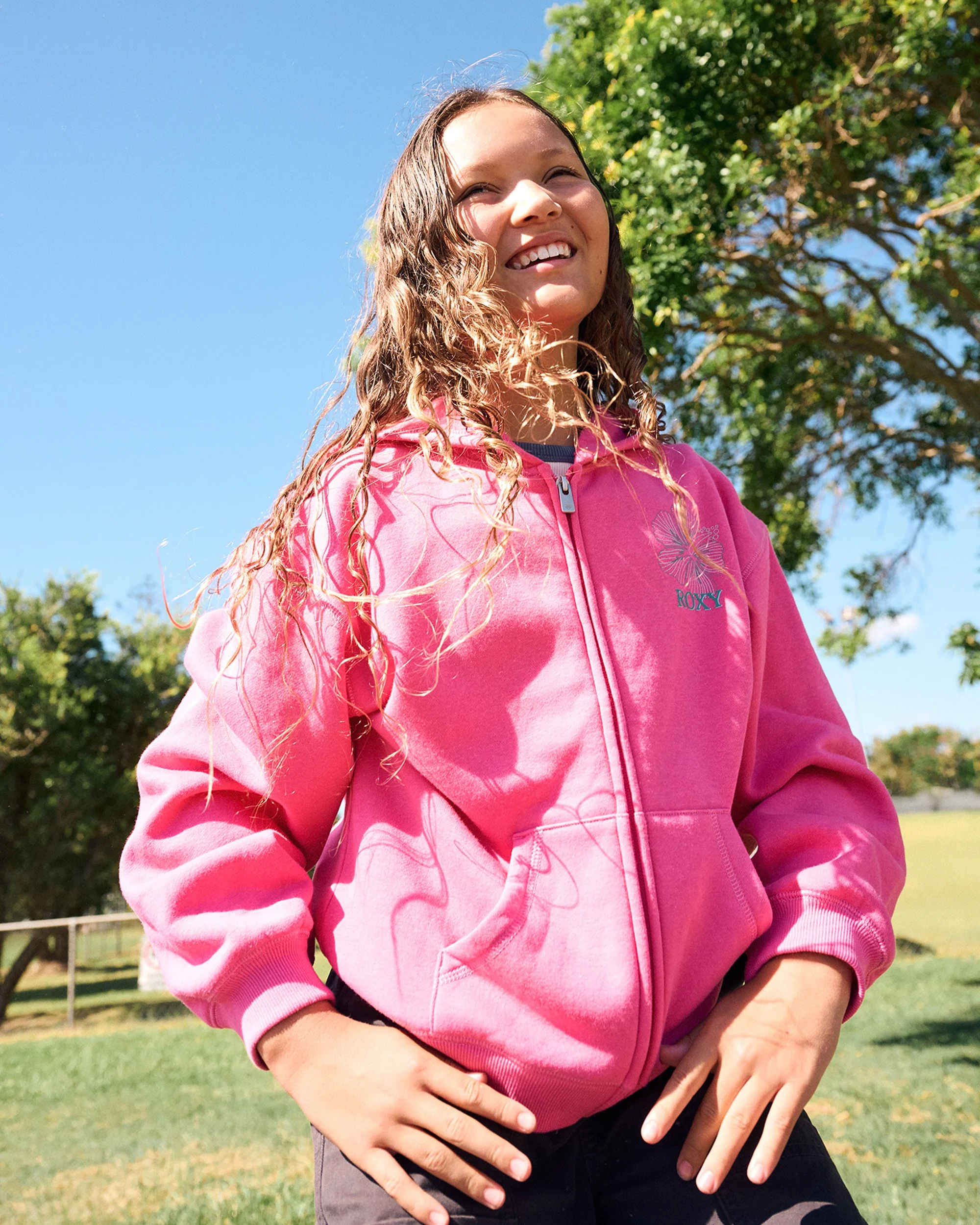 Girls' Hibiscus Stitch Zip Hoodie